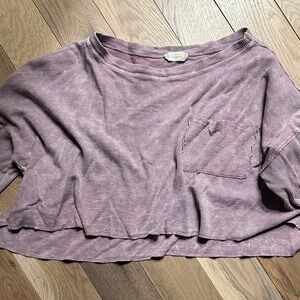 Altar'd State Dusty Mauve Ribbed Cropped Tee with Pocket